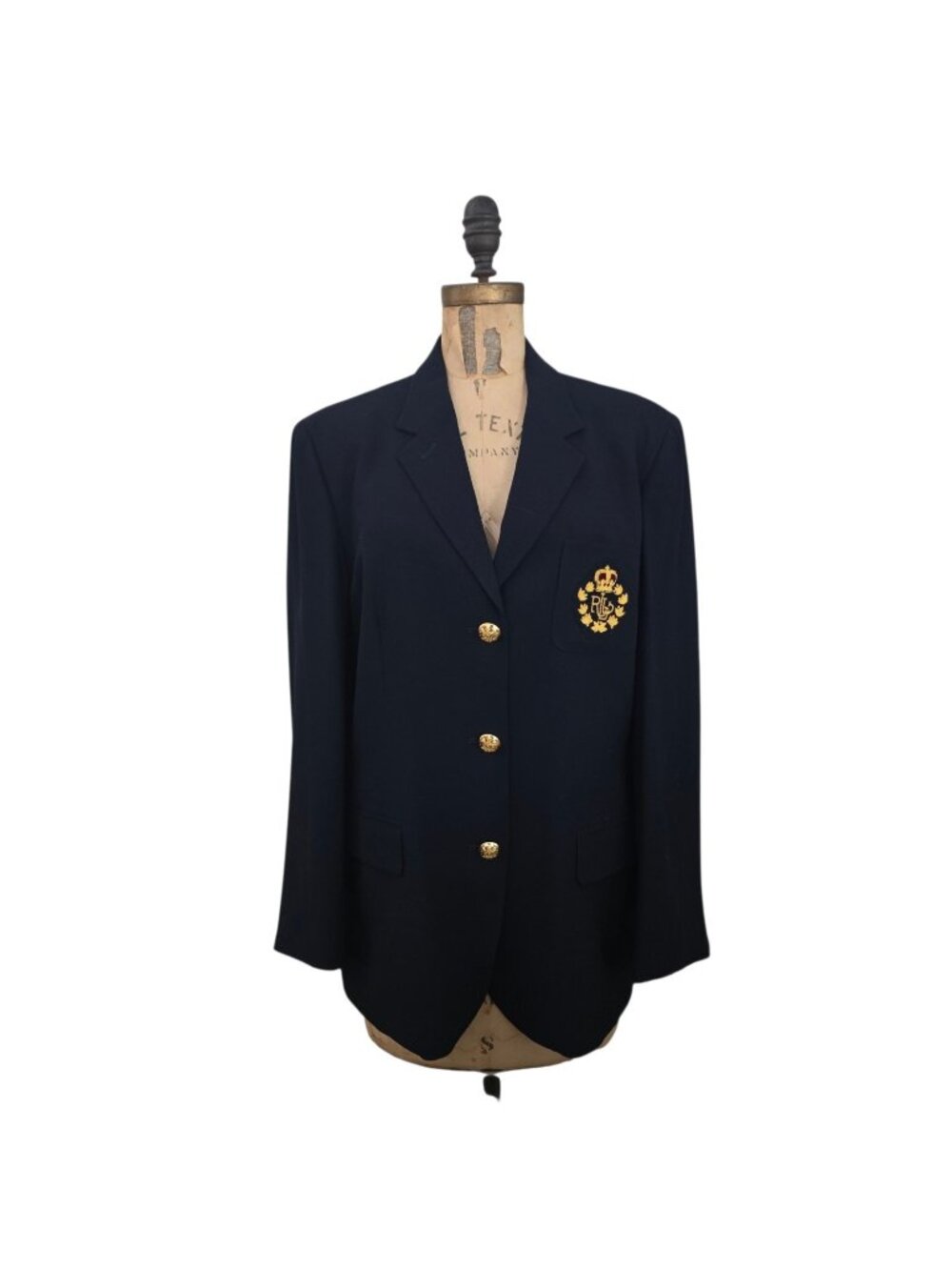 Lauren Ralph Lauren Navy Blazer 100% Wool Gold Crown Crest 14